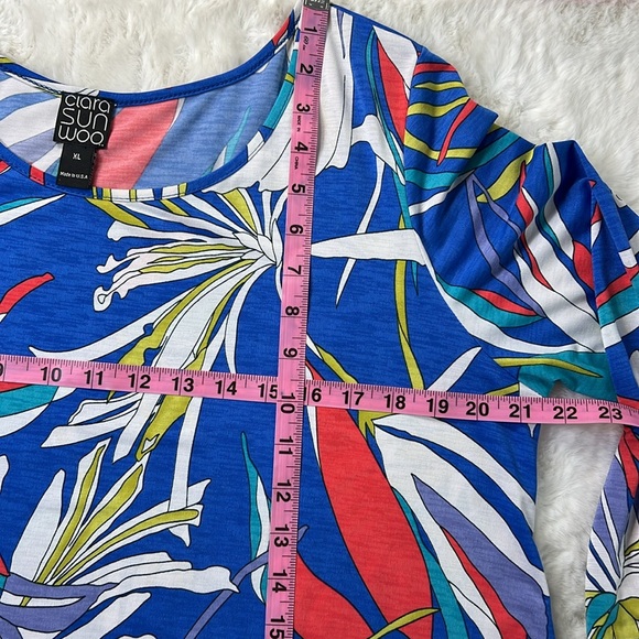 CLARA SUN WOO Kerchief Angle Hem Tunic Top Size XL Floral Print Stretch USA Made - Picture 8 of 16
